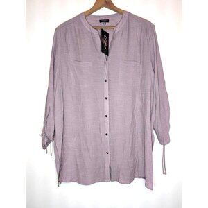 Cocomo Blouse Women's Size 3X Tunic Lavender Long Sleeve‎ Woven Button Front NEW